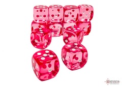 Translucent Pink/white 16mm d6 Dice Block (12 dice) - CHX23614